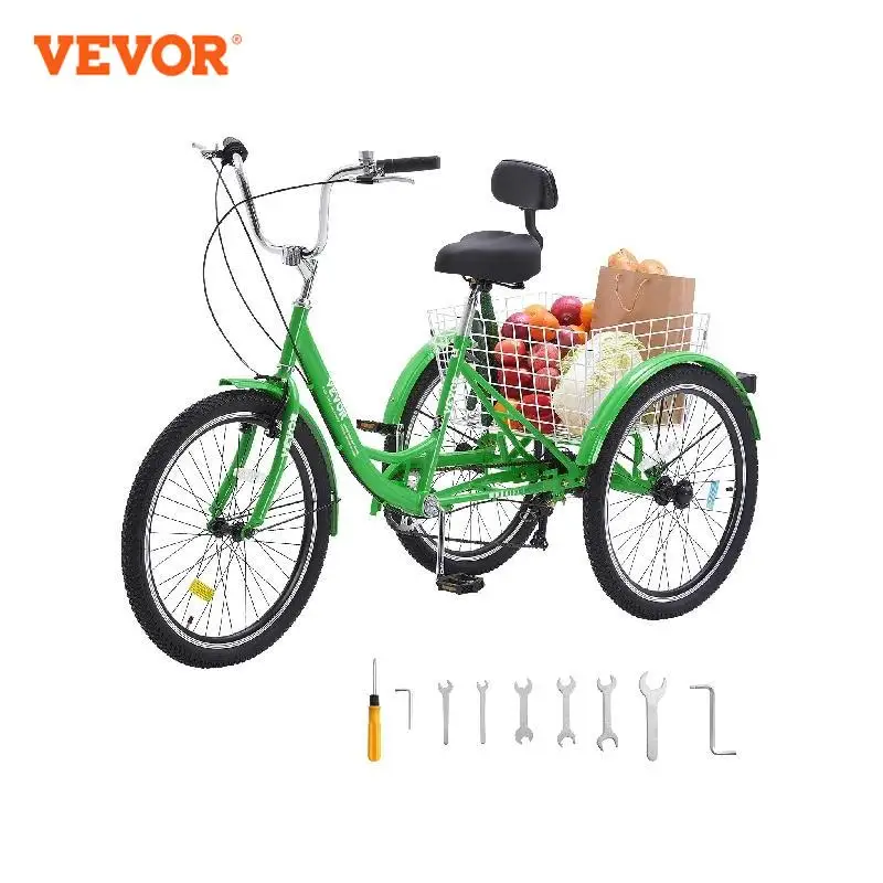 VEVOR 20 In 7 Speed Adult Tricycles Bike Adult Three-Wheeled Bicycles Carbon Steel Cruiser Bike with Basket and Adjustable Seat