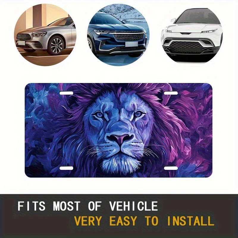 사자 번호판 보라색 로얄 예술적 장식 2D 평면 알루미늄 자동차 태그 맞춤형 차량 앞 범퍼 태그 액세서리