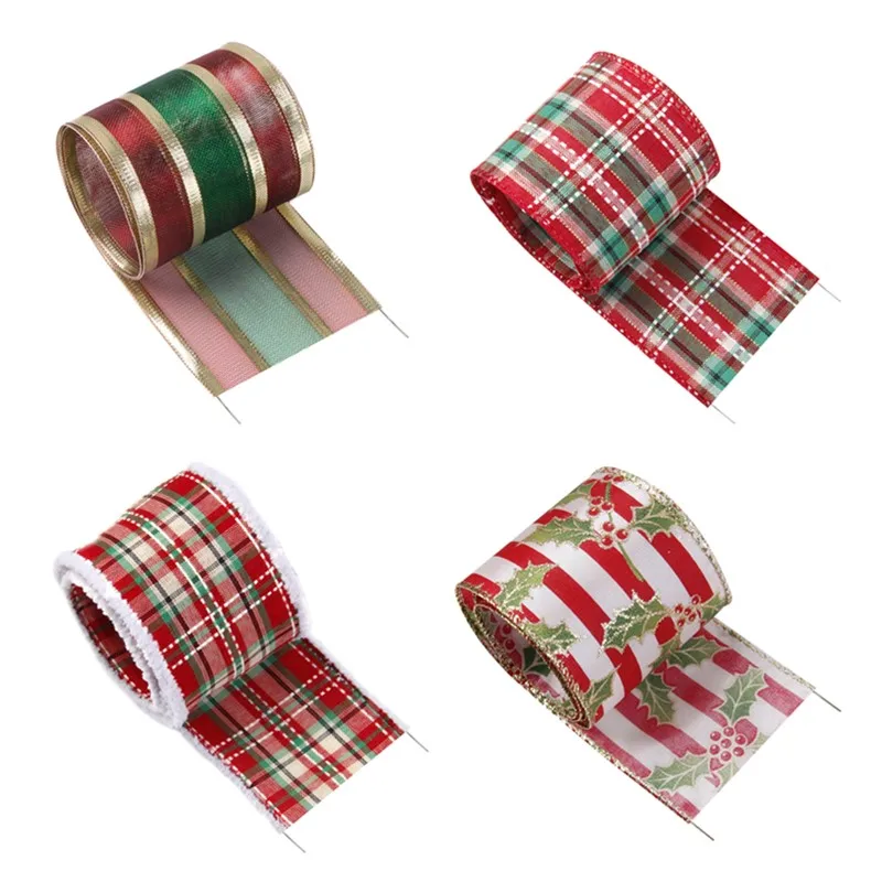 25 Yards 63mm Christmas Theme Wire Edge Ribbon DIY Sewing Wrapping Art Crafts Home Packing Red and Green Plaid Ribbons,25Yc19676