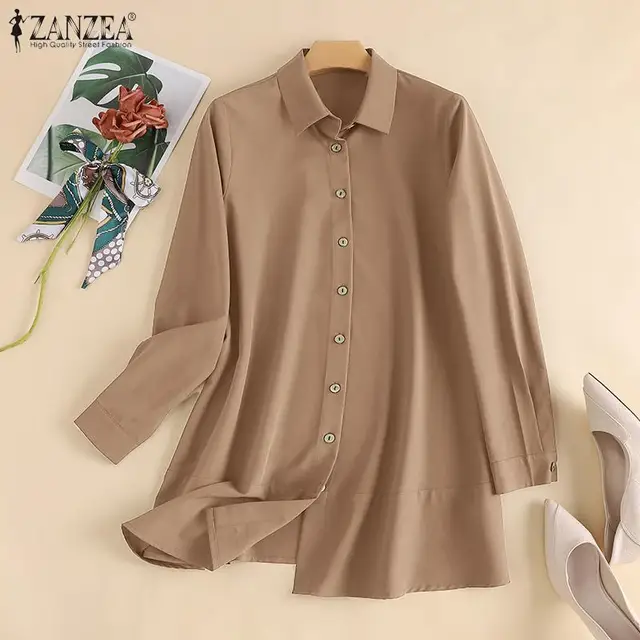 ZANZEA Women Chiffon Blouse Muslim Fashion Long Tops Long Sleeve