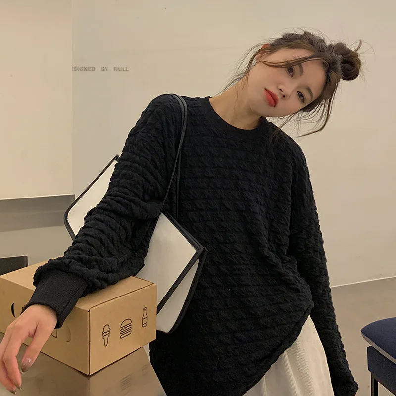 CGC Korean Fashion Loose Sweatshirts Women Autumn Winter Thicken Warm Hoodies Casual O-Neck Long Sleeve Female Pullovers Tops