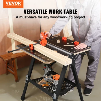 VEVOR Folding Work Table 7-Level Height Adjustment Workbench & Sawhorse with Versatile Clamping System for DIY Woodworking Use 2
