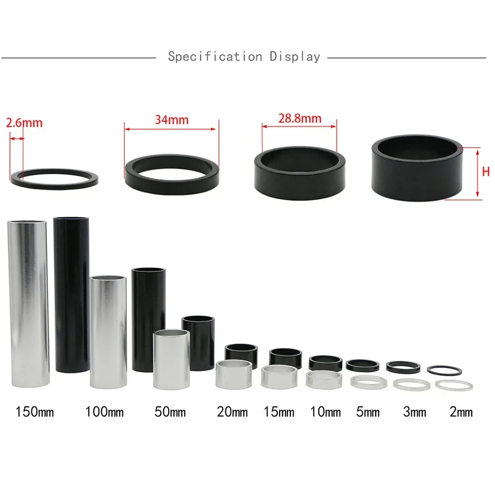 Aluminum Spacer 1-1/8" 28.6mm Bicycle Front Fork Standpipe Headset Stem Alloy Washer 50/100/150mm Height Handlebar Rise-up Adjus bicycle fork accessory bike front fork accessory bike fork accessory bike front fork parts