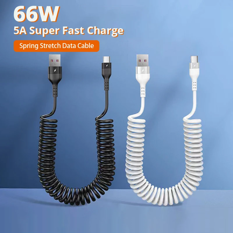 66W 5A USB Type C Data Cable 3A Micro USB Spring Pull Telescopic Fast magnetic-portable-type-c-data-cable-2-pieces-nylon-braided-magnetic