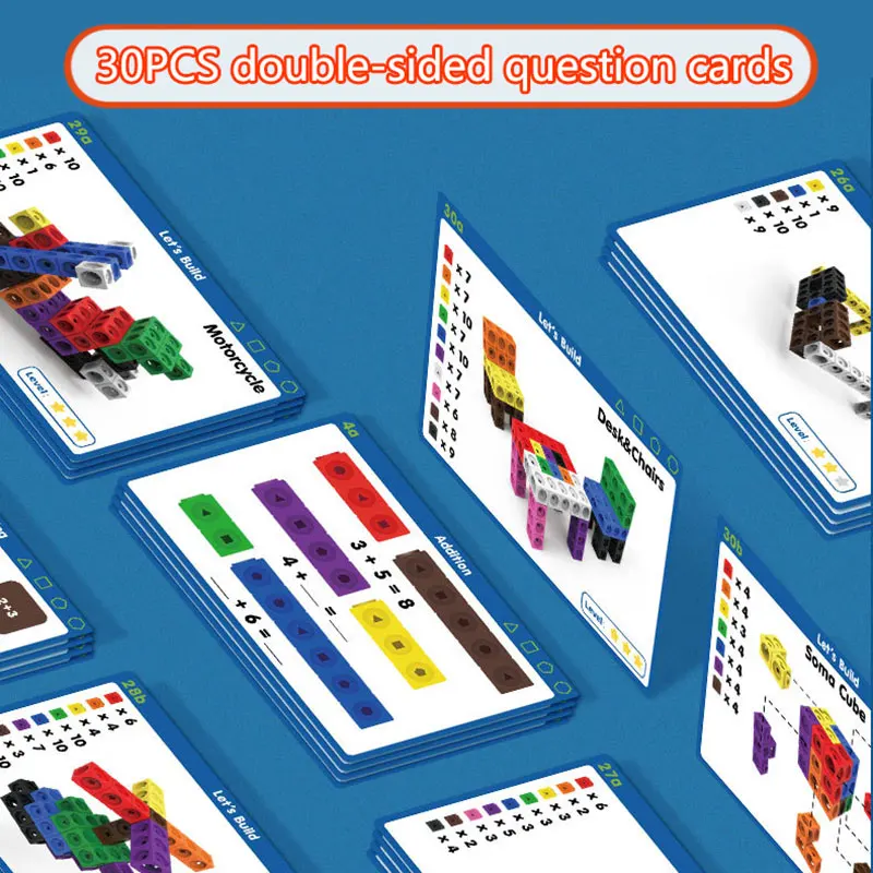 Montessori Linking Cubes Math Toys 10 Colors Building Blocks Cards Set Arithmetic Learning Parish Educational Toys for Children educational toys building blocks toys math toys