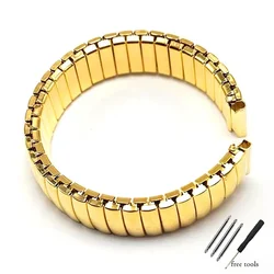Stainless Steel Elastic Polished Metal Bracelet Watch Strap - 22mm (Gold)