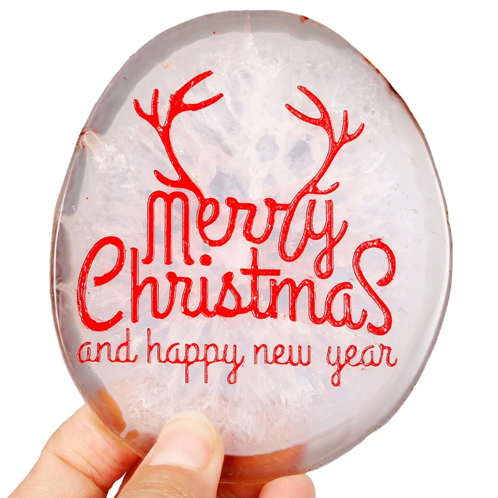 Agate Slices Cup Mat,Crystal Beverage Coasters,Engraved Merry Christmas and Happy New Year,Home Decor ewelry Decoration