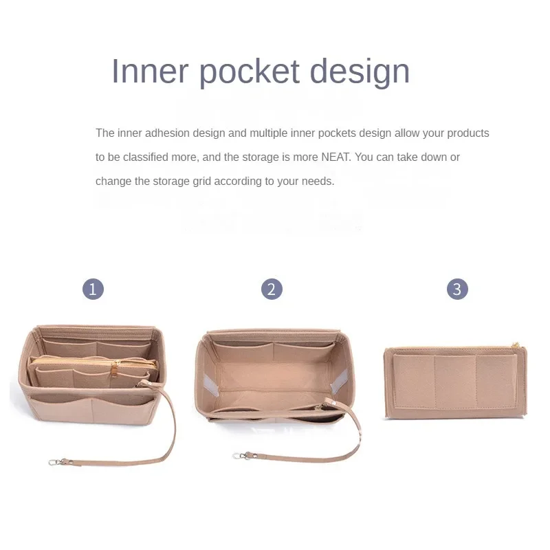 Multifunctional Large Capacity Makeup Storage Bag Felt Cloth Liner Travel Insert Portable Bag in Cosmetic Organizer cosmetic bag