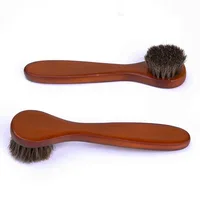 Small Round Head Horsehair Brush with Handle Multi-Functional Face and Hat Brush Soft Bristle No Shedding Leather Shoe Brush 1