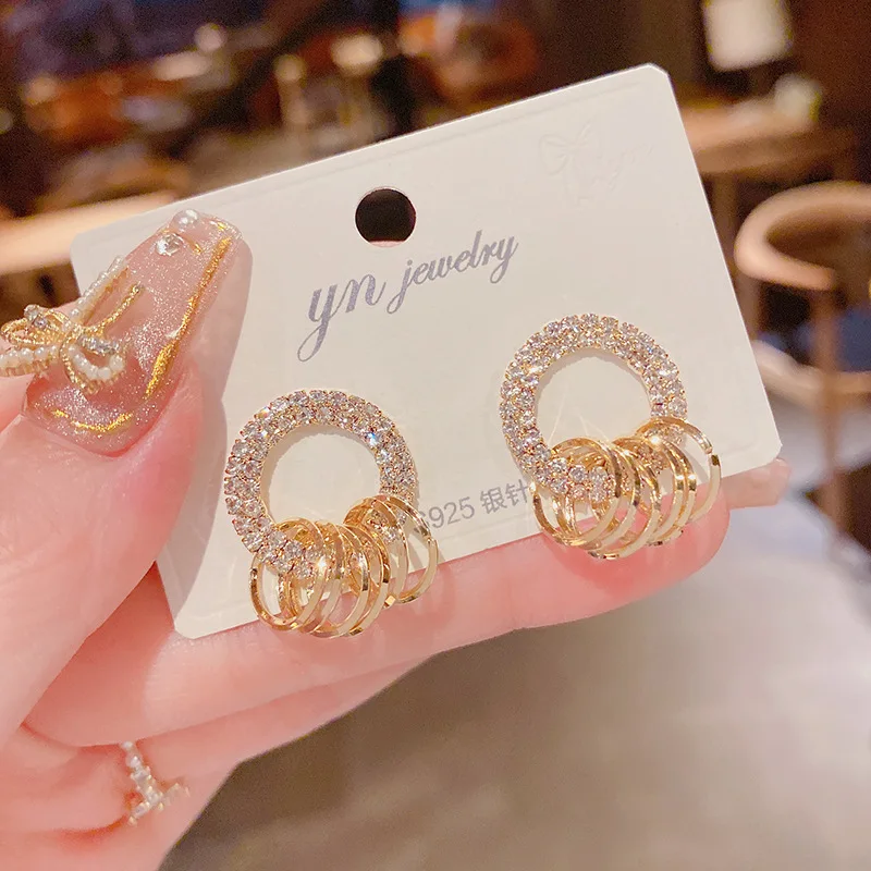 Silver Hoop Pattern Earrings - Image 3