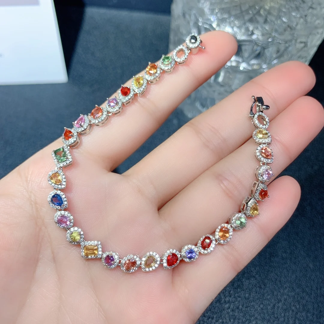 

Deluxe S925 Sterling Silver Natural Color Sapphire bargain bracelet Ladies Color Beautiful special gift bag Mail boutique