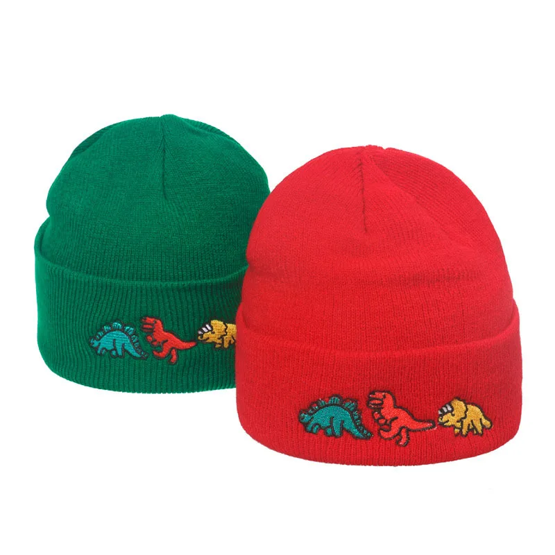 

New Arrivals Winter Knitted Skull Hat For Men Cartoon Dinosaur Embroider Outdoor Earflaps Youth Fashion Women Warm Beanie Hat