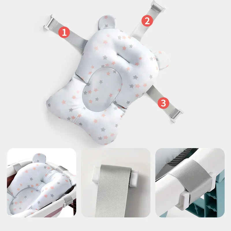 Tappetino di supporto per seggiolino da bagno per bambini Tappetino per vasca da bagno pieghevole Sedia per neonato Cuscino per vasca da bagno per neonato Cuscino per il corpo morbido e confortevole antiscivolo - immagine 3