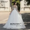 BEPEITHY Customized Pastrol O Neck Lace Modern Wedding Dresses For Women A Line Long Sleeves Wedding Dress Beach Bridal Gown 2