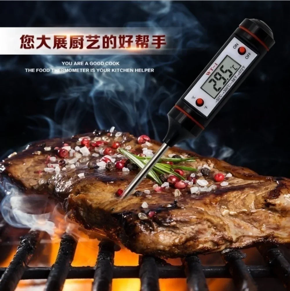 Digital Meat BBQ Thermometer Kitchen Food Cooking Steak Grilling Roast Oven  Thermometer and Timer Water Milk Wine Liquid Sugar Temperature Probe for