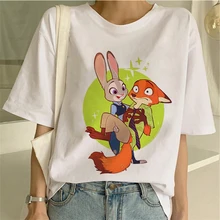 

Disney Zootopia Zootropolis Summer Women Simple Solid O-Neck Cotton Match Basic Harajuku T-shirt New Short Sleeve Printing Tops