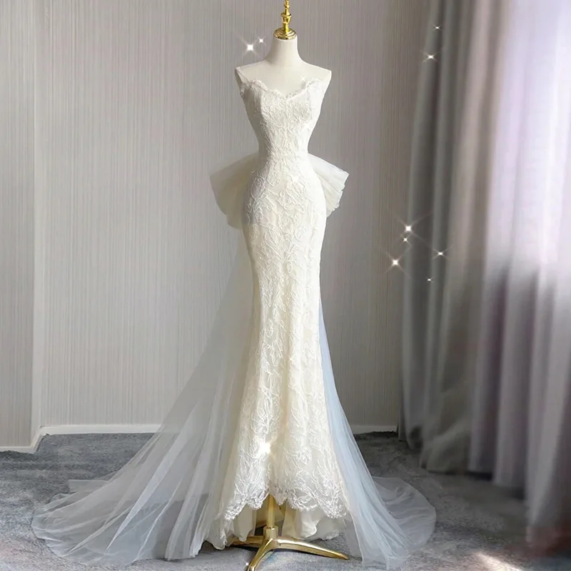 

ZL140 Lace new style tube top tulle forest style long evening dress