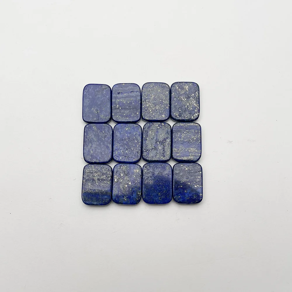 천연석 청금석 더블 플랫 바텀 스퀘어 카보숑, 13x18mm, 12PC 링 목걸이, DIY 목걸이 액세서리, 1mm 하프 홀