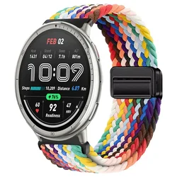 Magnetic Nylon Braided Smartwatch Strap - 20mm/22mm, Sports Watchband Bracelet for Amazfit Active 2 (Official rainbow)
