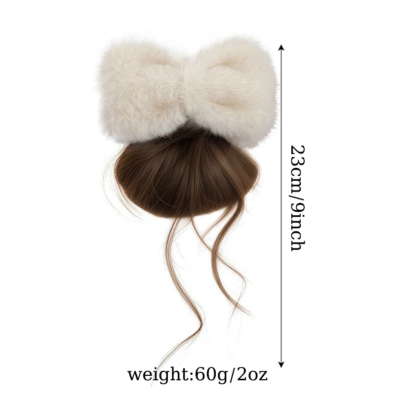 Claw Clip Hair Bun Extensions Wig Synthetic Messy Updo Hair with Duckbill Clip Plush Bow Hair Accessories for Winter Women Hair