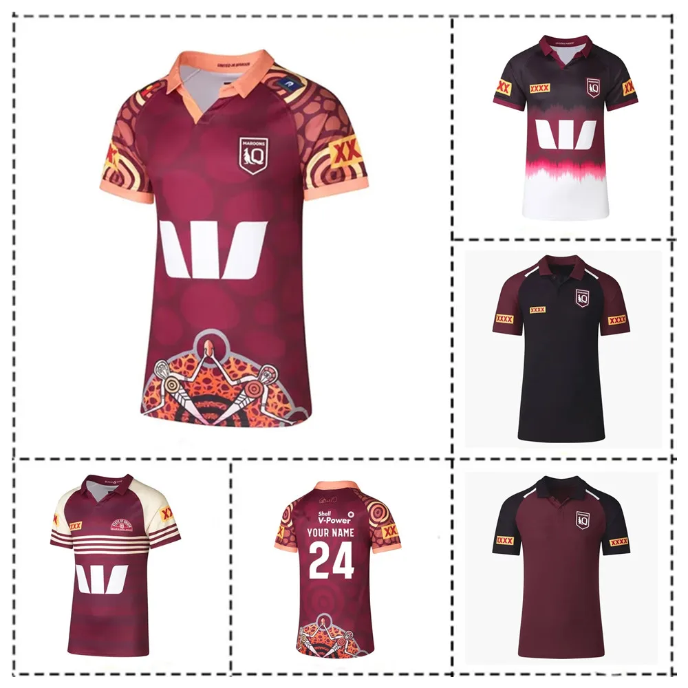 Queensland Maroons Indigenous Training Polo Captains Run Rugby Jersey Men's Size:S-5XL （Print Name Number）