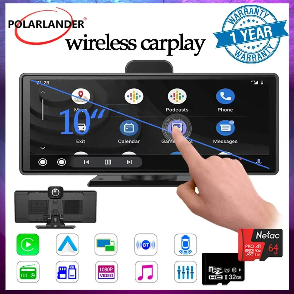 

Car Monitor Built-in DVR WiFi 1080P T94 10" Smart Widescreen 4k HD Wireless Carplay Android Auto ADAS AHD camera Bluetooth 5.0