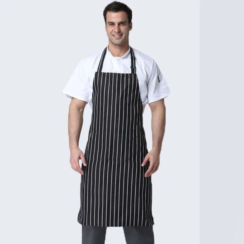 Chef Schort Mannen Halter Marine Wit Gestreepte Schort Vrouwen Keuken Koken Catering Vlekbestendige Kleding Accessoires