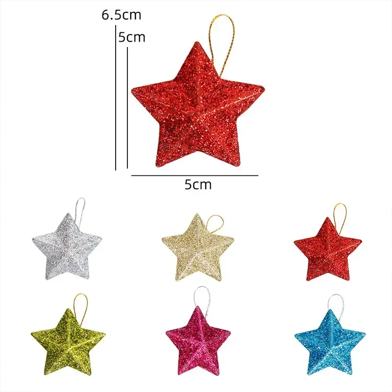 6PCS Plastic Christmas Decorations Gold Glitter Star Decorations Christmas Tree Hanging Decorations Christmas Tree Decor
