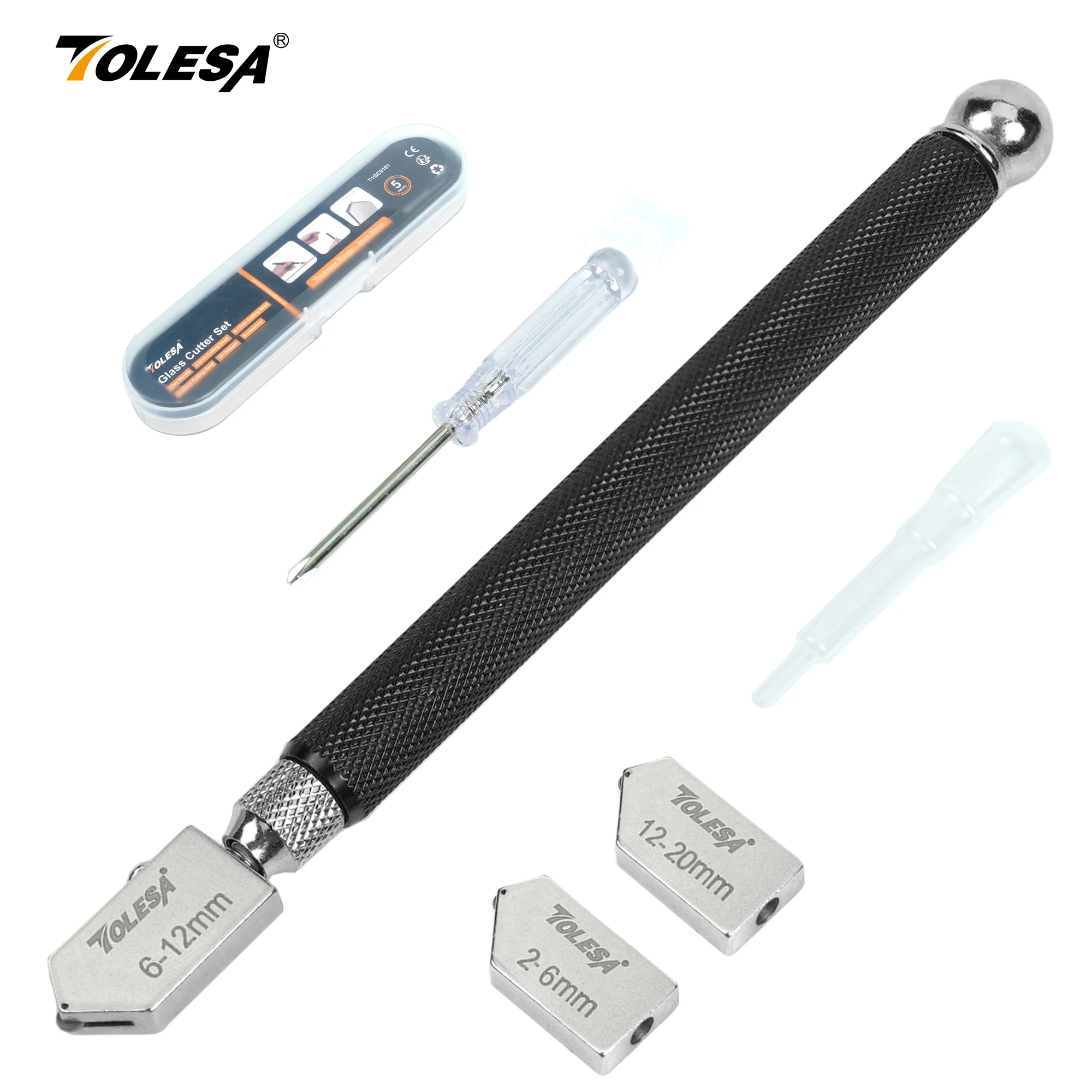 TOLESA Glass Cutter 2mm-20mm Kits, Glass Cutting Tool with Aotomatic Oil Feed and Box, Glass Cutter for Mirrors/Tiles/Mosaic