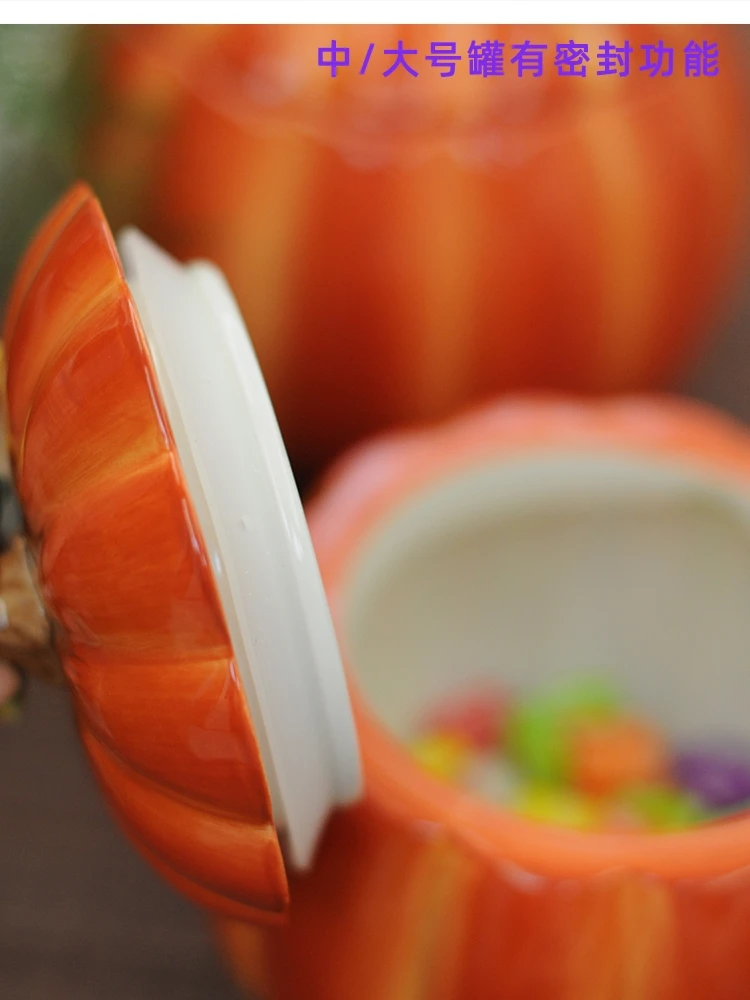 Sculpture Ceramic Pumpkin Candy Storage Jar Home Decor Living Room Decoration Dried Fruit Kitchen Food Container
