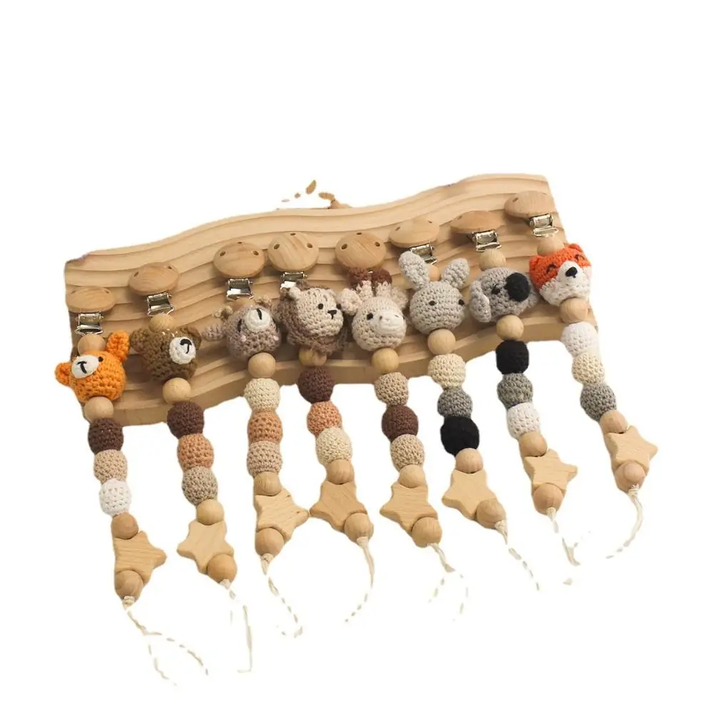 Children Wood Soother Holder Baby Teether Toys Straps Crochet Animal Pacifier Clips Pacifier Holder Clips Baby Pacifier Chain