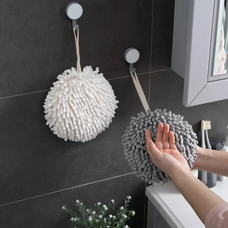 Microfiber Towels Chenille Hand Towels Kitchen Bathroom Hand Towel Ball with Hanging Loops Quick Dry Soft Absorbent