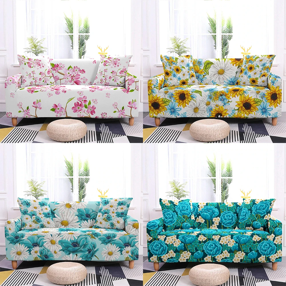 1/2/3/4 Seater Flower Flora Print Elastic Sofa Cover Universal Stretch Slipcovers for Living Room Couch Decor |