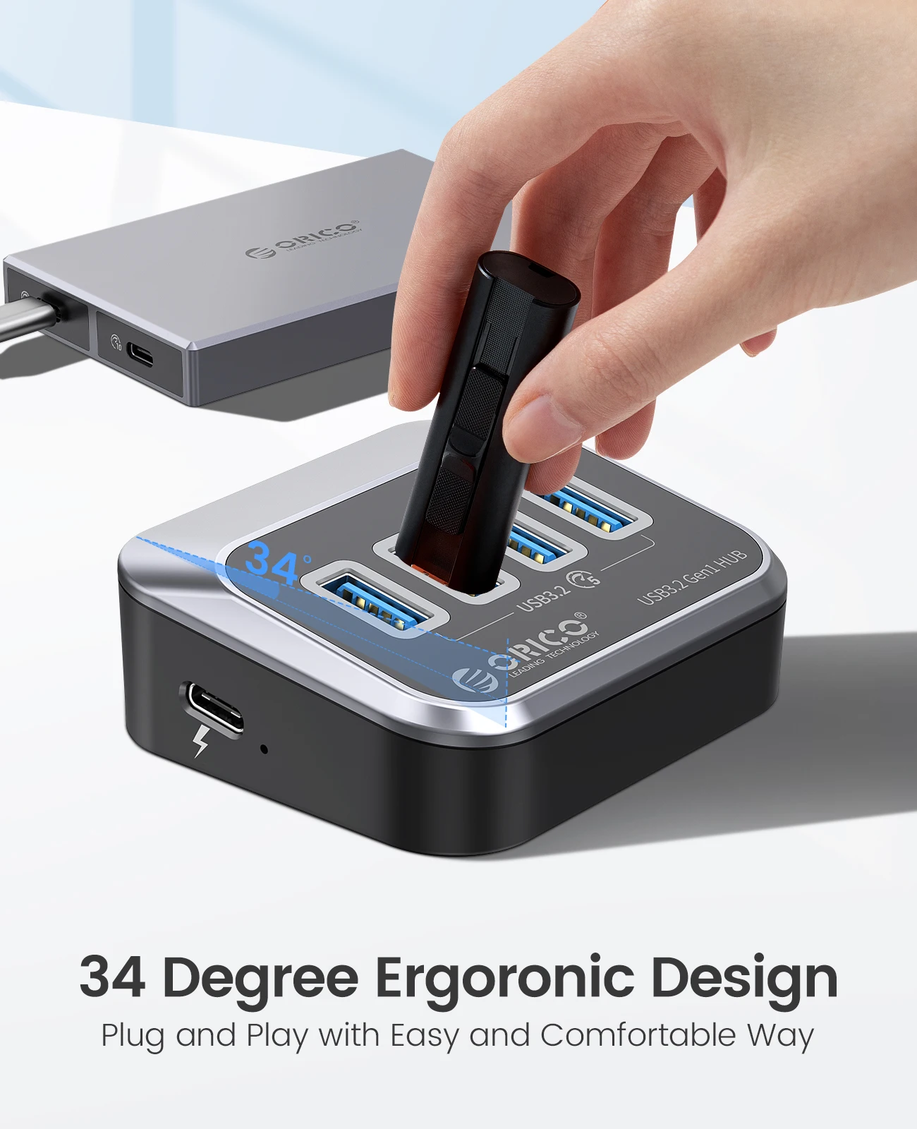 ORICO ABS 전원 공급용 5GBPS 허브 PD18W 충전 USB3.2C형 허브 카드 리더 디스펜서, 전원 어댑터 장착, 데스크톱 PC 액세서리에 적합합니다.