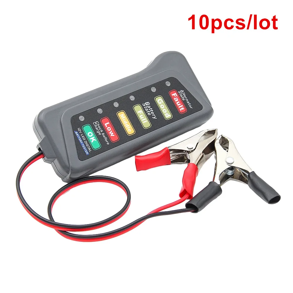 10pcs/lot 12V Digital Battery Alternator Tester with 6 LED Lights Display Battery Testers For Car Motorcycle