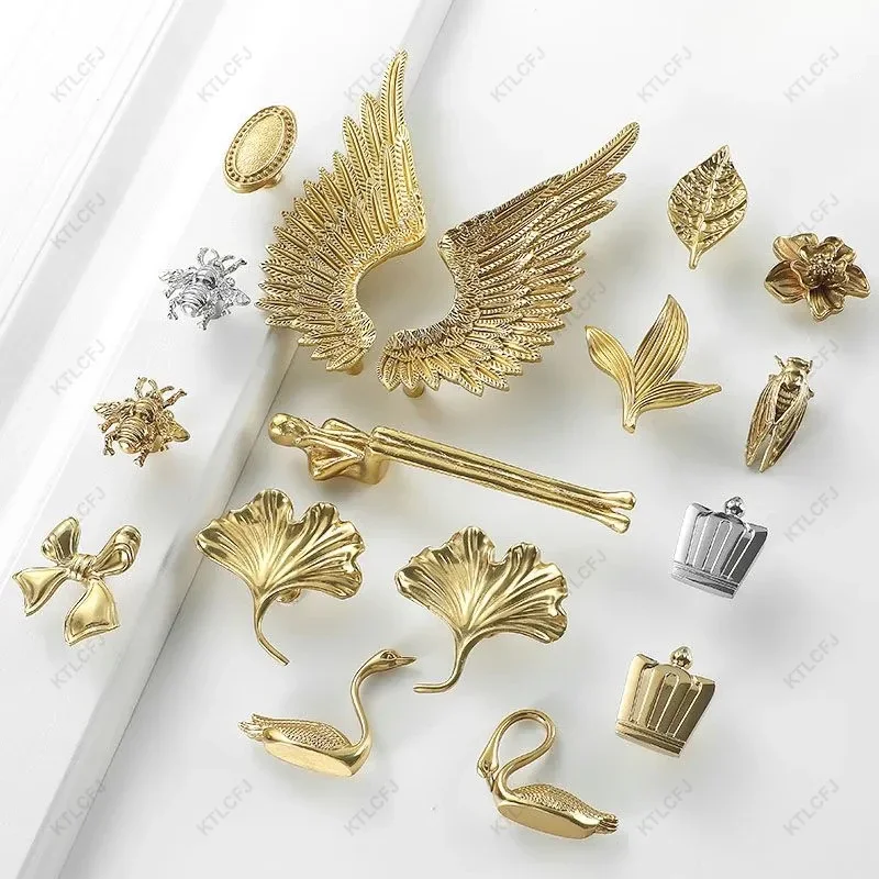Brass Solid Cabinet Handle Personalized Creativity Gold Light Luxury Simple Modern Little Gold Drawer Cabinet Wardrobe Handle