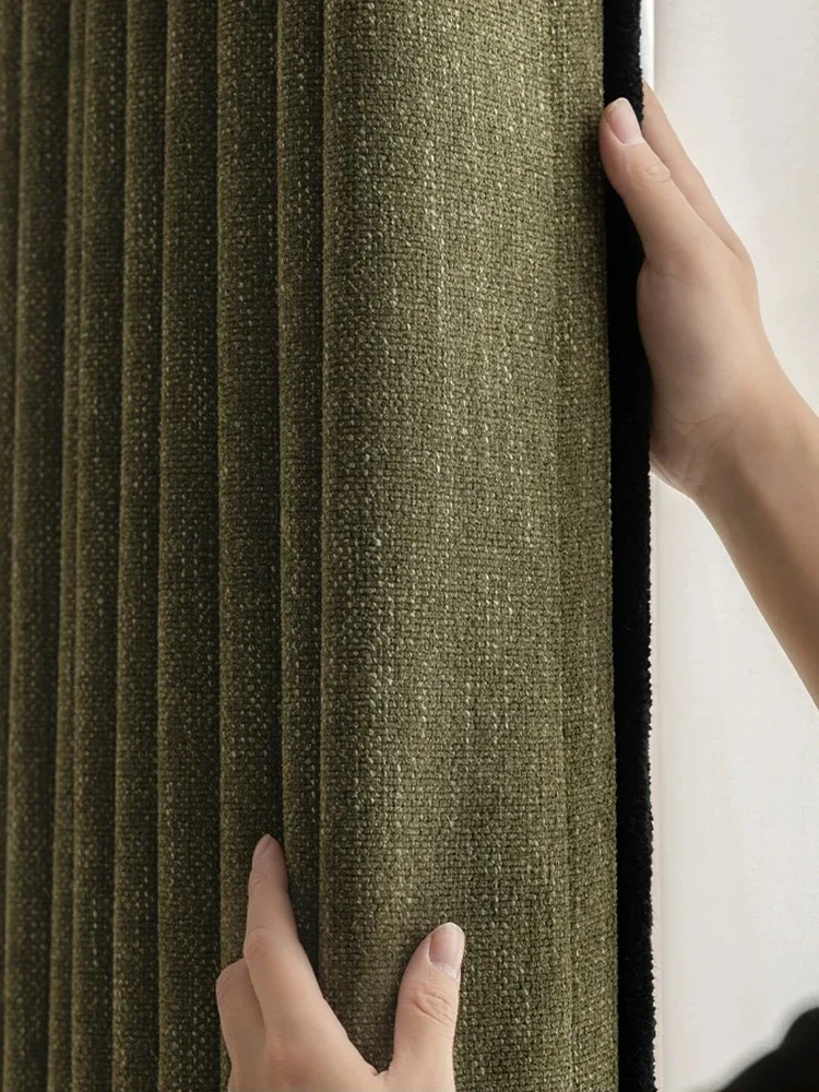 

Medieval Green Curtains Luxury Solid Color Living Room Decoration Curtain Minimalist Romantic Curtains Bedroom Blackout Curtain