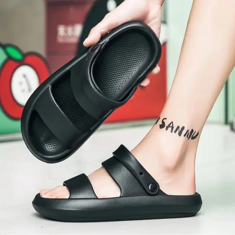 Thick-soled EVA Soft Elastic Comfortable Sandals Men's Solid Color Casual Outdoor Sandals All-match Lightweight Couple Shoes