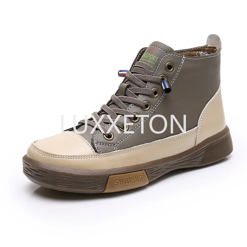 

2023 New Leather Boots for Women High Top Designer Shoes Flat Casual Sneakers Quality Platform Ankle Booties Zapatos De Mujer