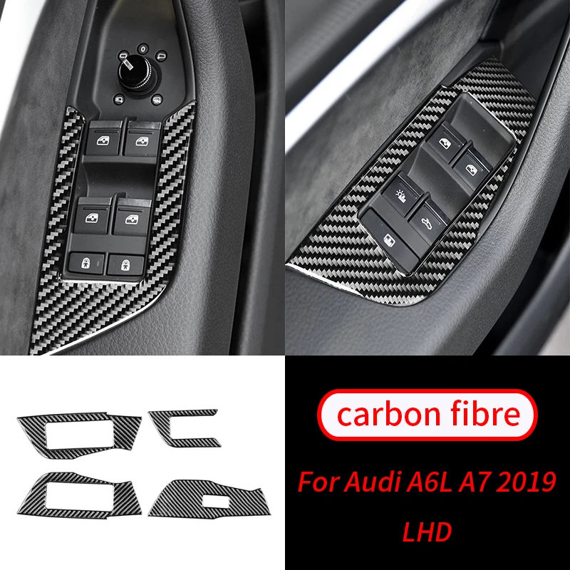

For Audi A6L A7 2019 Real Carbon Fiber Car Door Armrest Panel Cover Sticker Trim Window Glass Lifting Buttons Auto Accessories