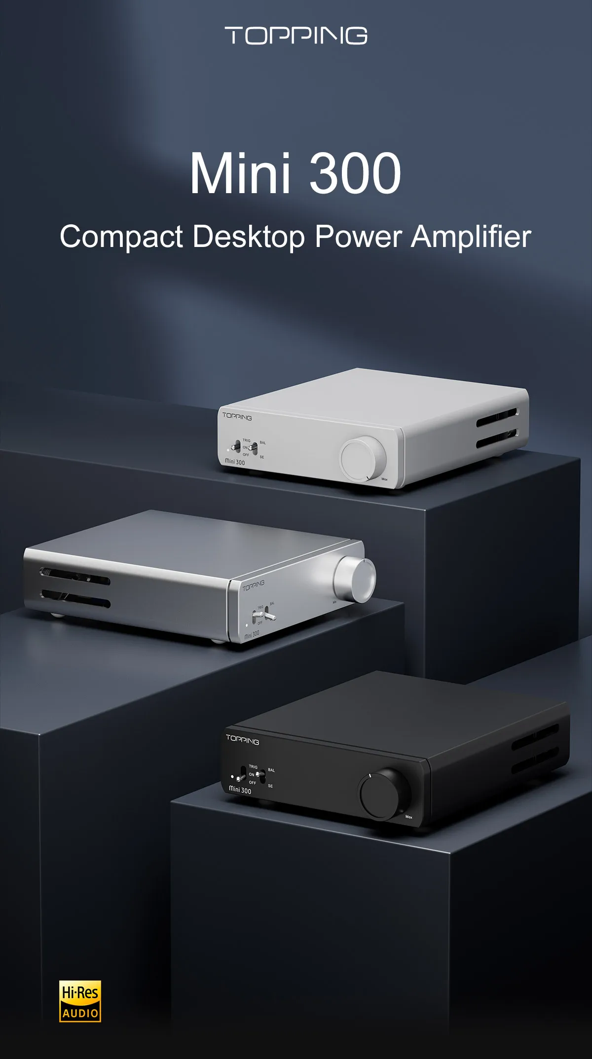 TOPPING Mini 300 Kompakter Desktop-Leistungsverstärker, 140 W x 2 TRS/RCA-Eingang, vollsymmetrischer Verstärker – Detail 1