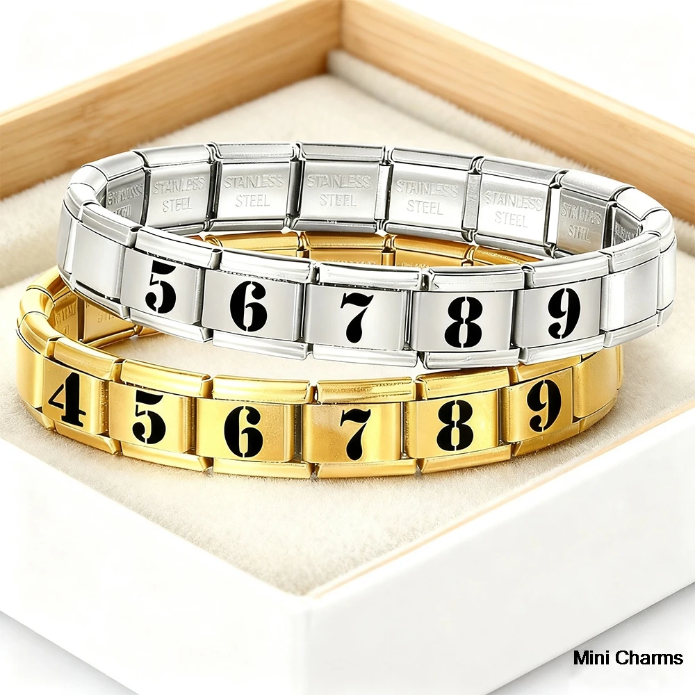 Mode Laser Charms Klassische Zahlen 0-9 Hand Kette Italienische Link Fit 9mm Schmuck Machen DIY Edelstahl Frauen männer Armband – Detail 2