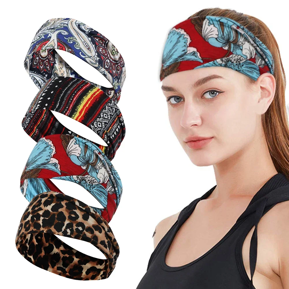 Women's Bohemian Wide Headband Knotted Yoga Hijab Striped Headband Elastic Hijab Hair Accessories