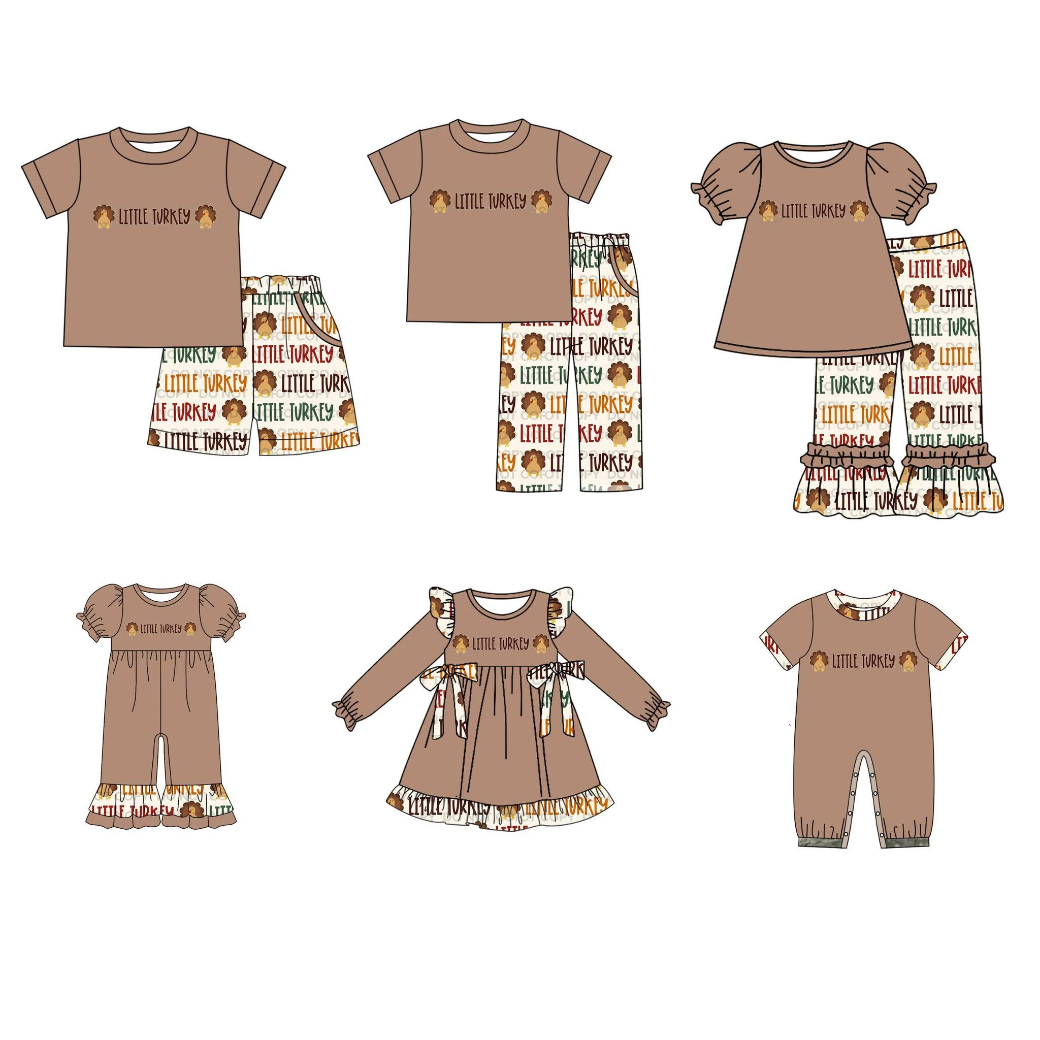 

Thanksgiving series turkey pattern short sleeve set boys outfits set Toddler girls clothes Wholesale boutique children's clothes