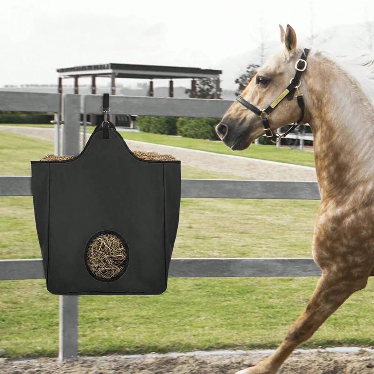 1pc-Large capacity horse hay bag, horse slow feeding tote bag, goat hay feed storage bag