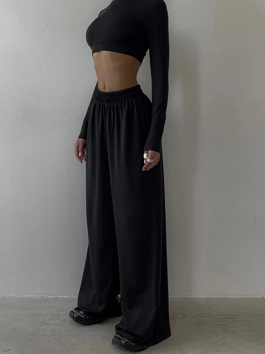 Marthaqiqi Spring Home Clothes For Women O-Neck Sleepwear Long Sleeve Nightgowns Crop Top Pajama Pants Casual Female Nightie Set