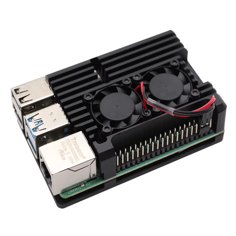 Enhanced Black Aluminum Cooling Enclosure with Dual Fans