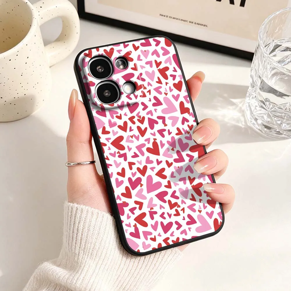 Artistic Red and Pink Hearts Phone Case - Black Finish