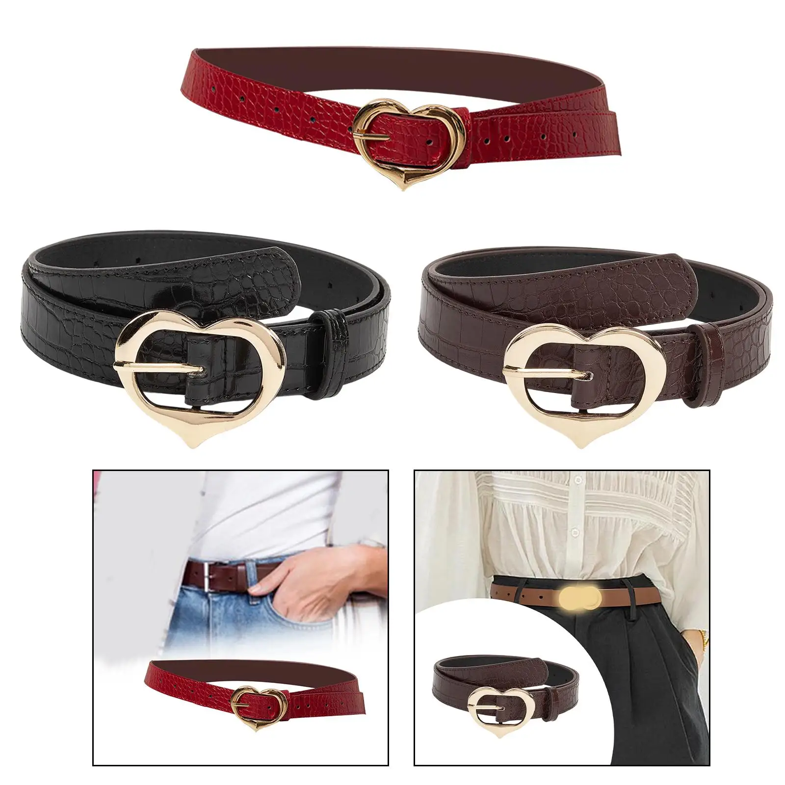 Women Belt with Heart Buckle Waistband for Trousers Accessories Shorts Dress