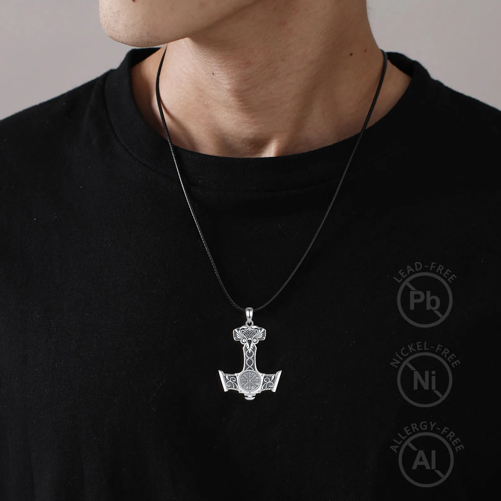 925 Sterling Silver Norse Viking Thor's Hammer Necklace Vintage Compass Mjolnir Amulet Pendant Man Gift pendant necklace silver necklace silver pendant silver necklace charms